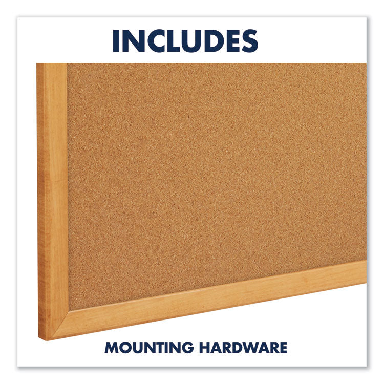 Classic Series Cork Bulletin Board, 36" x 24", Tan Surface, Oak Finished Fiberboard (MDF) Frame