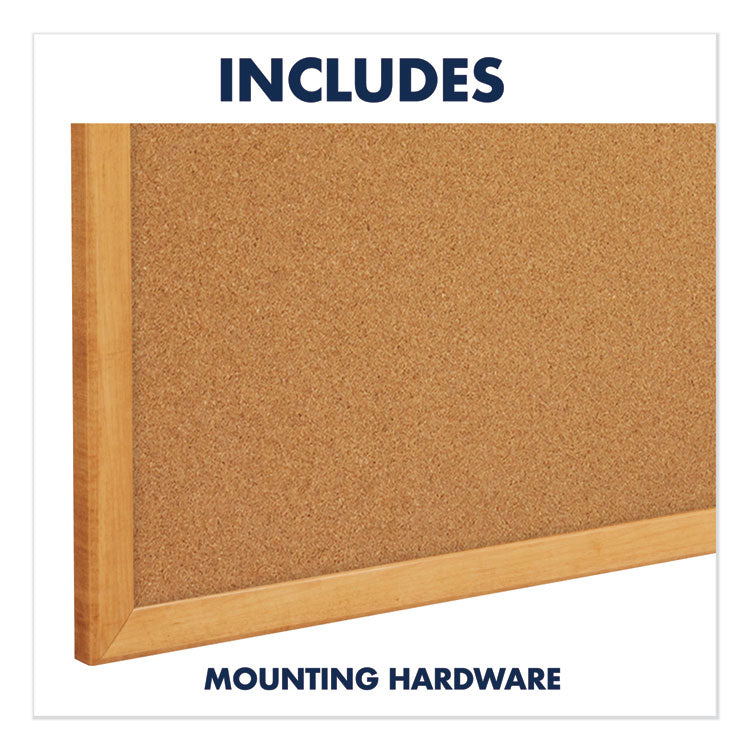 Classic Series Cork Bulletin Board, 24" x 18", Tan Surface, Oak Finished Fiberboard (MDF) Frame