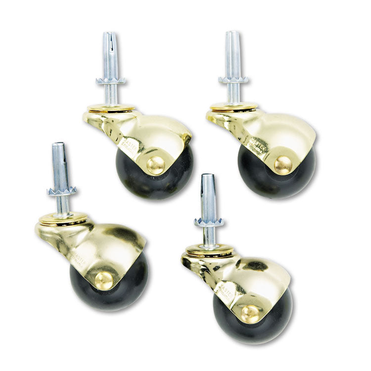 Superball Casters with Hooded Caster Housing, Type W Stem, 2" Soft Vinyl Wheel, Bright Brass/Black, 4/Set