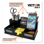 Midnight Black Desk Organizer with Smartphone Holder, 6 Compartments, Wood, 10.5 x 5.5 x 4