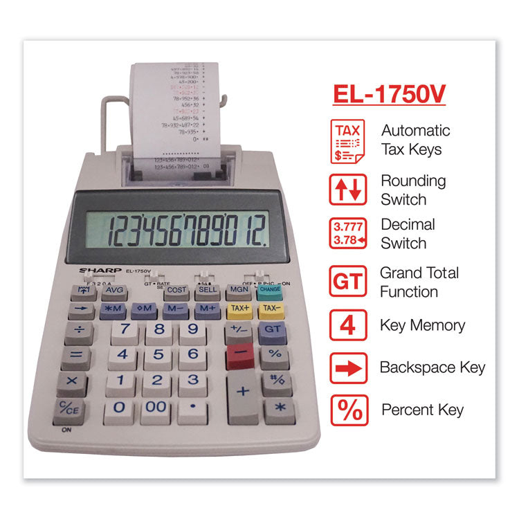 El-1750v Two-Color Printing Calculator, Black/red Print, 2 Lines/sec