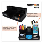 Midnight Black Desk Organizer with Smartphone Holder, 6 Compartments, Wood, 10.5 x 5.5 x 4