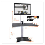 High Rise Electric Standing Desk Workstation, Single Monitor, 28" x 23" x 20.25", Black/Aluminum