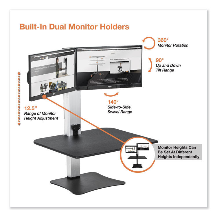 High Rise Electric Dual Monitor Standing Desk Workstation, 28" X 23" X 20.25", Black/aluminum