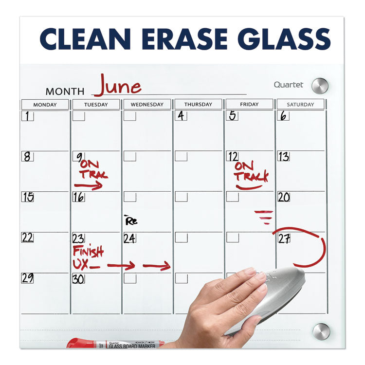 Infinity Magnetic Glass Calendar Board, Monthly Planning/Scheduling, 48" x 36", White Surface