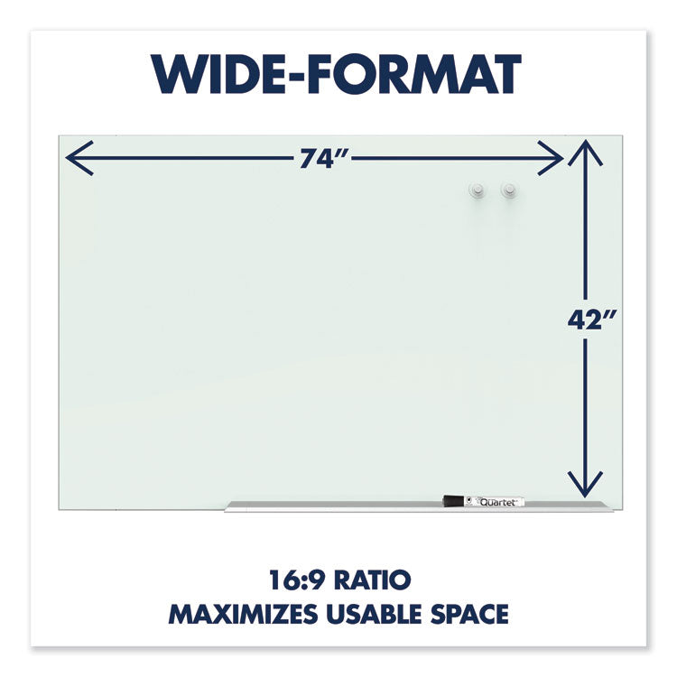 Element Framed Magnetic Glass Dry-Erase Boards, 74" x 42", White Surface, Satin Aluminum Frame