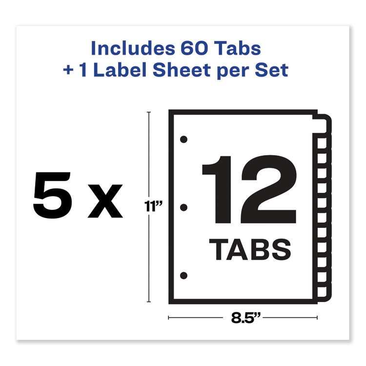 Print and Apply Index Maker Clear Label Dividers, 12-Tab, Color Tabs, 11 x 8.5, White, 5 Sets