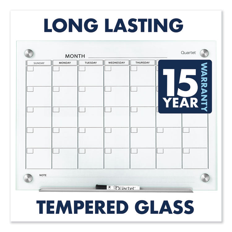 Infinity Magnetic Glass Calendar Board, Monthly Planning/Scheduling, 36" x 24", White Surface