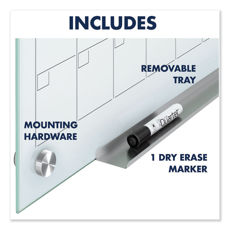 Infinity Magnetic Glass Calendar Board, Monthly Planning/Scheduling, 36" x 24", White Surface