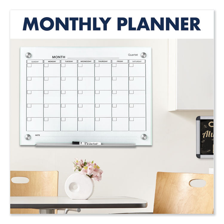 Infinity Magnetic Glass Calendar Board, Monthly Planning/Scheduling, 48" x 36", White Surface