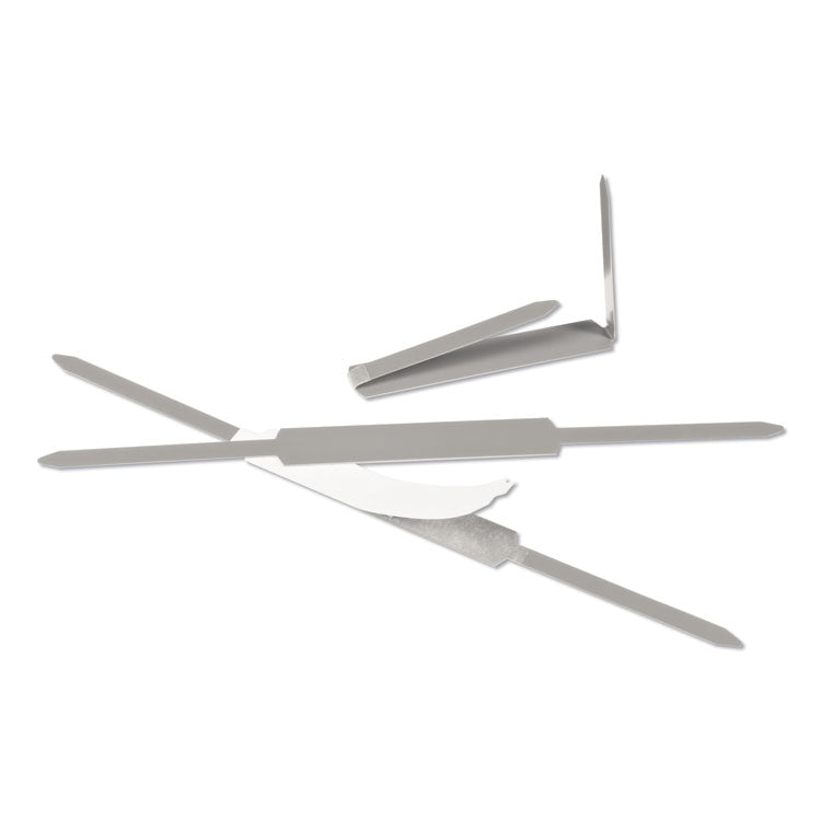 Self-Adhesive Two-Prong Paper Fastener Bases, 1" Capacity, 2.75" Center to Center, Matte Steel, 100/Box