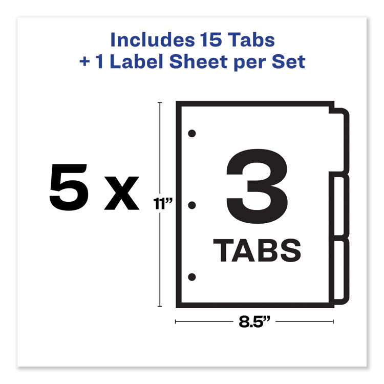 Print and Apply Index Maker Clear Label Dividers, 3-Tab, White Tabs, 11 x 8.5, White, 5 Sets