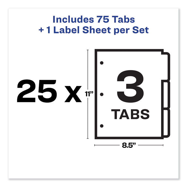 Print and Apply Index Maker Clear Label Dividers, 3-Tab, White Tabs, 11 x 8.5, White, 25 Sets