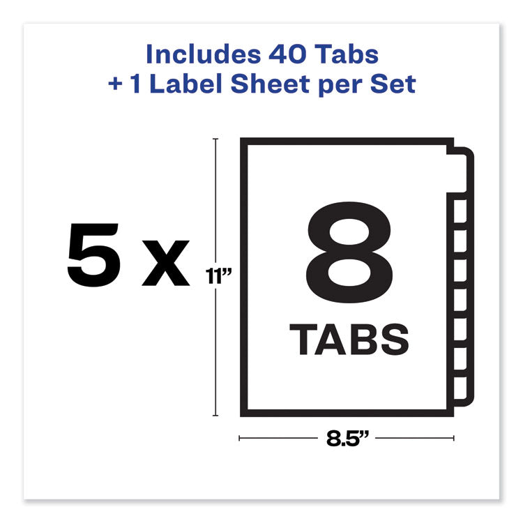 Print and Apply Index Maker Clear Label Unpunched Dividers, 8-Tab, 11 x 8.5, White, 5 Sets