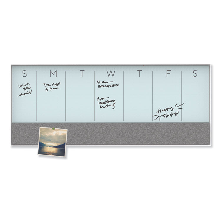 3N1 Magnetic Glass Dry Erase Combo Board, Weekly Planning, 36 x 25 (Actual Size: 36 x 15.25), Gray/White Surface, White Frame