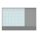 3N1 Magnetic Glass Dry Erase Combo Board, Monthly Planning, 24 x 18 (Actual Size: 23 x 17), Gray/White Surface, White Frame