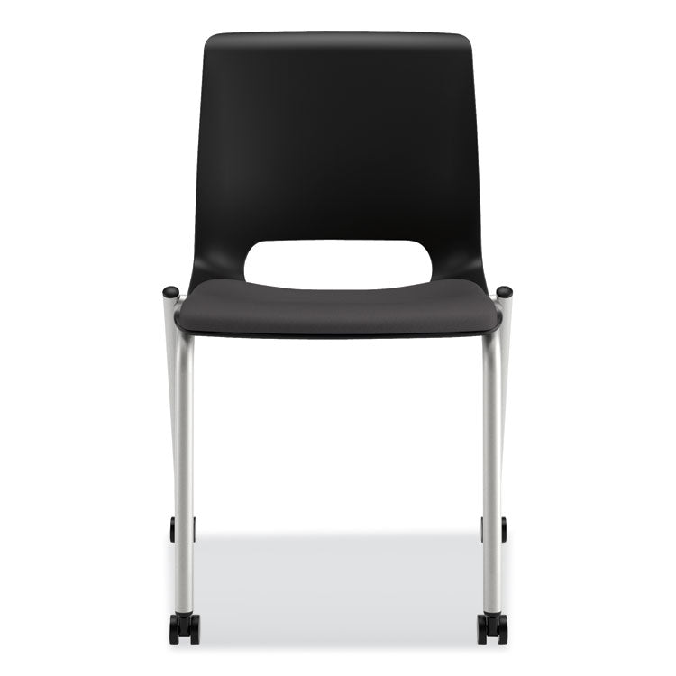 Motivate Four-Leg Stacking Chair, Supports 300 lb, 18.25" Seat Height, Onyx Fabric Seat, Black Back, Platinum Base, 2/Carton