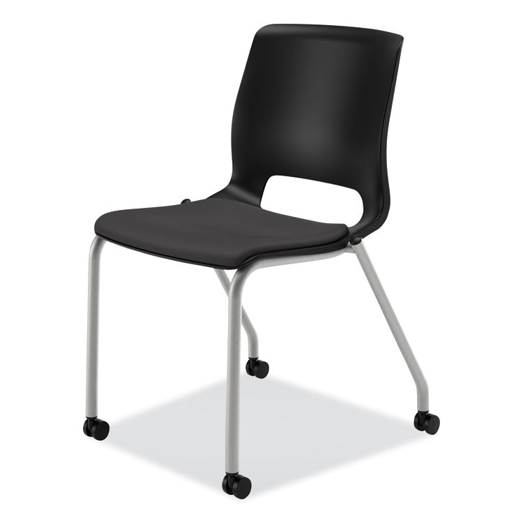 Motivate Four-Leg Stacking Chair, Supports 300 lb, 18.25" Seat Height, Onyx Fabric Seat, Black Back, Platinum Base, 2/Carton