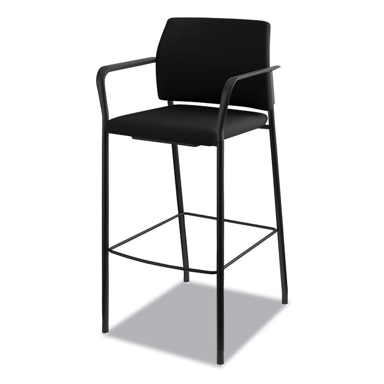 Accommodate Series Cafe Stool with Fixed Arms, Supports Up to 300 lb, 30" Seat Height, Black Seat, Black Back, Black Base