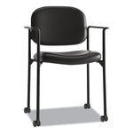 VL616 Stacking Guest Chair with Arms, Bonded Leather Upholstery, 23.25" x 21" x 32.75", Black Seat, Black Back, Black Base