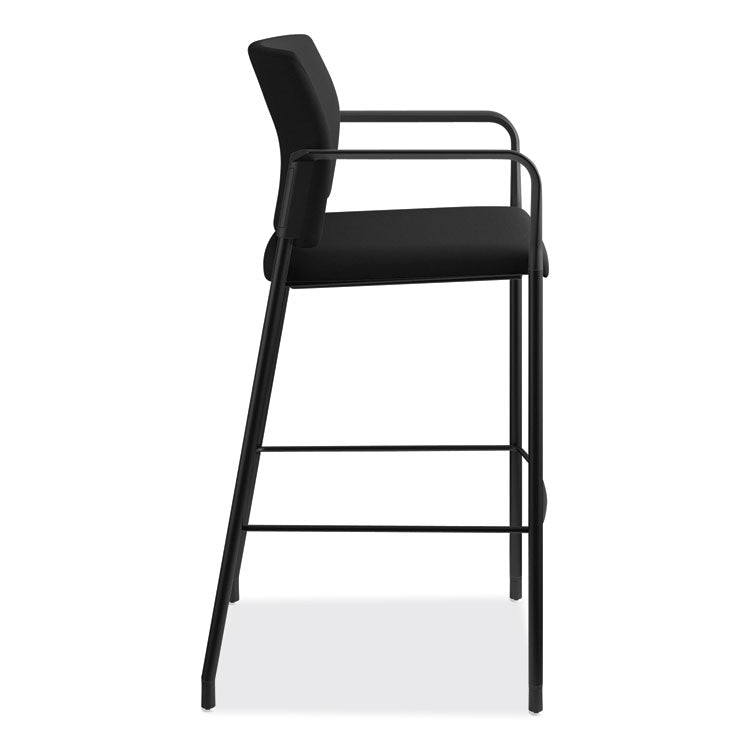 Accommodate Series Cafe Stool with Fixed Arms, Supports Up to 300 lb, 30" Seat Height, Black Seat, Black Back, Black Base