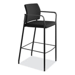 Accommodate Series Cafe Stool with Fixed Arms, Supports Up to 300 lb, 30" Seat Height, Black Seat, Black Back, Black Base