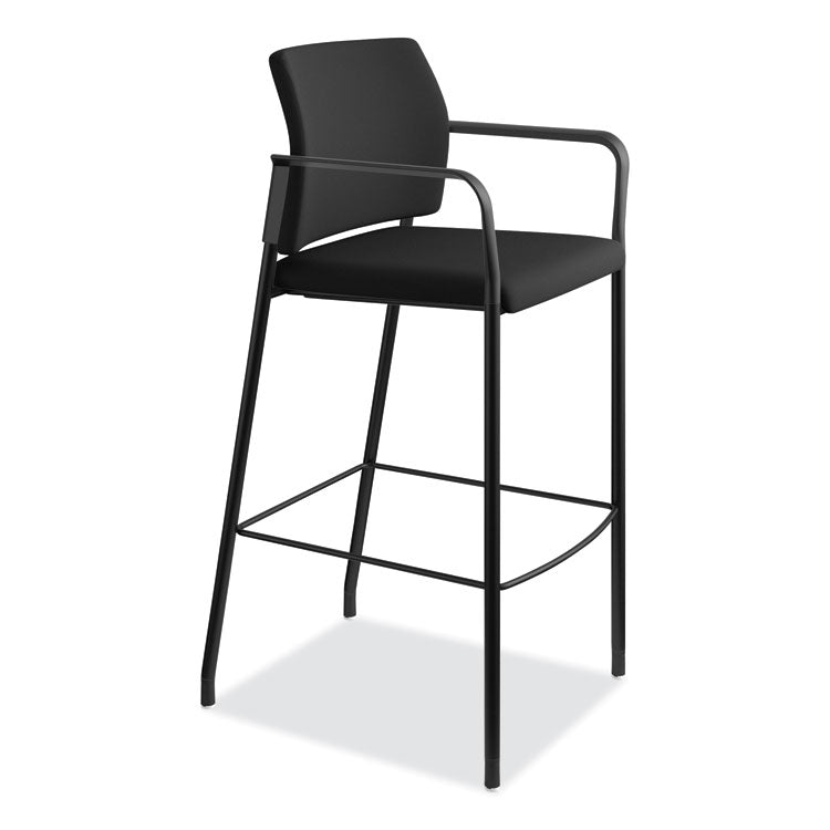 Accommodate Series Cafe Stool with Fixed Arms, Supports Up to 300 lb, 30" Seat Height, Black Seat, Black Back, Black Base