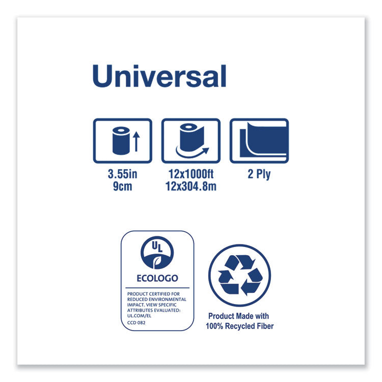Universal Jumbo Bath Tissue, Septic Safe, 2-Ply, White, 3.48" X 1,000 Ft, 12/carton