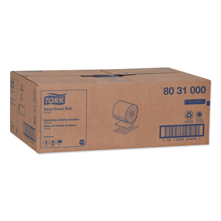 Universal Hand Towel Roll, Notched, 1-Ply, 8" x 1,000 ft, Natural, 6 Rolls/Carton