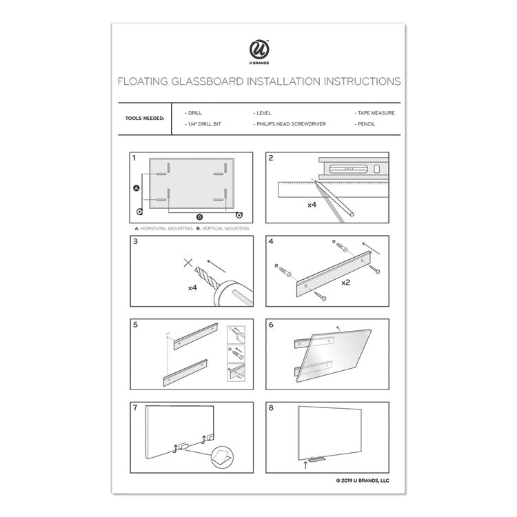 Floating Glass Dry Erase Board, 48" x 36" (Actual Size: 47" x 35"), White Surface
