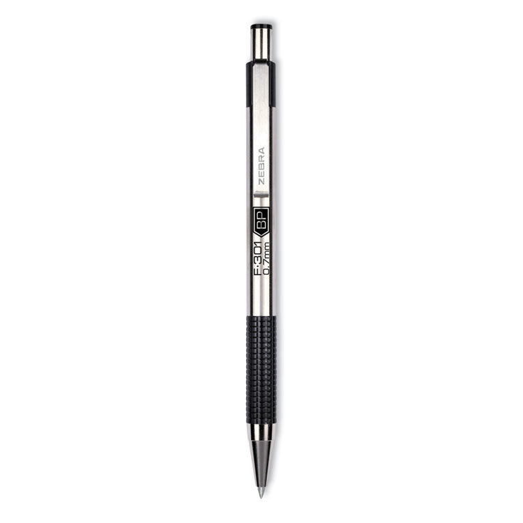 F-301 Ballpoint Pen, Retractable, Bold 1.6 Mm, Black Ink, Stainless Steel/black Barrel, 2/pack