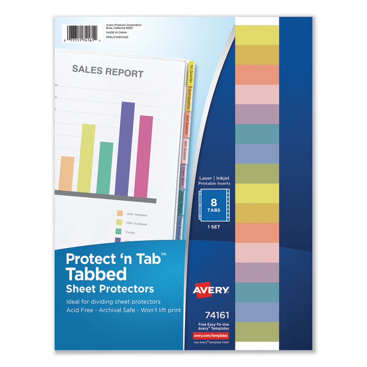 Protect 'n Tab Sheet Protectors, 8-Tabs, Heavy-Duty, Side: 3-Hole Punched, Top Load 8.5 x 11 Insert, Clear, 8/Set