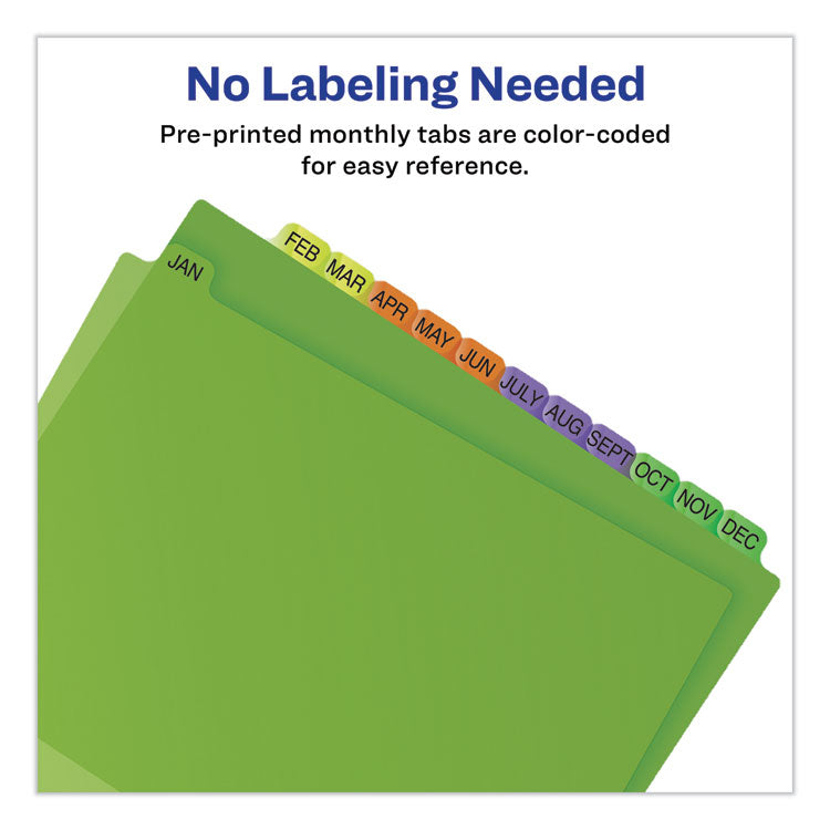 Durable Preprinted Plastic Tab Dividers, 12-Tab, Jan. To Dec., 11 X 8.5, Assorted, 1 Set