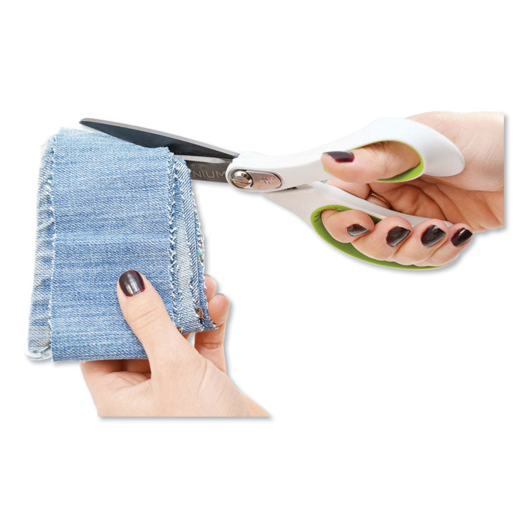 CarboTitanium Bonded Scissors, 8" Long, 3.25" Cut Length, Straight White/Green Handle