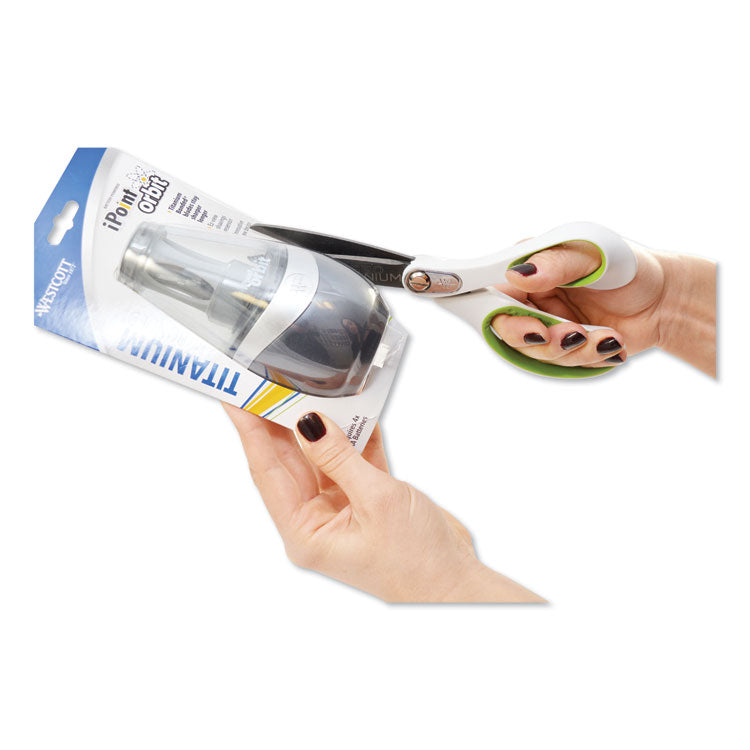 CarboTitanium Bonded Scissors, 8" Long, 3.25" Cut Length, Straight White/Green Handle