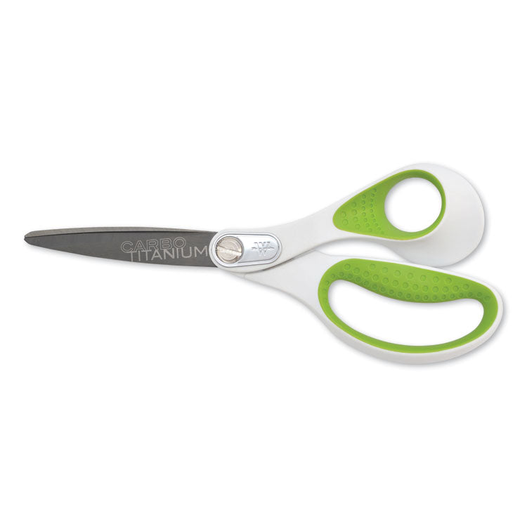 CarboTitanium Bonded Scissors, 8" Long, 3.25" Cut Length, Straight White/Green Handle