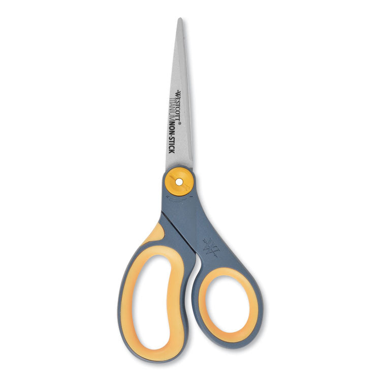 Non-Stick Titanium Bonded Scissors, 8" Long, 3.25" Cut Length, Straight Gray/Yellow Handle