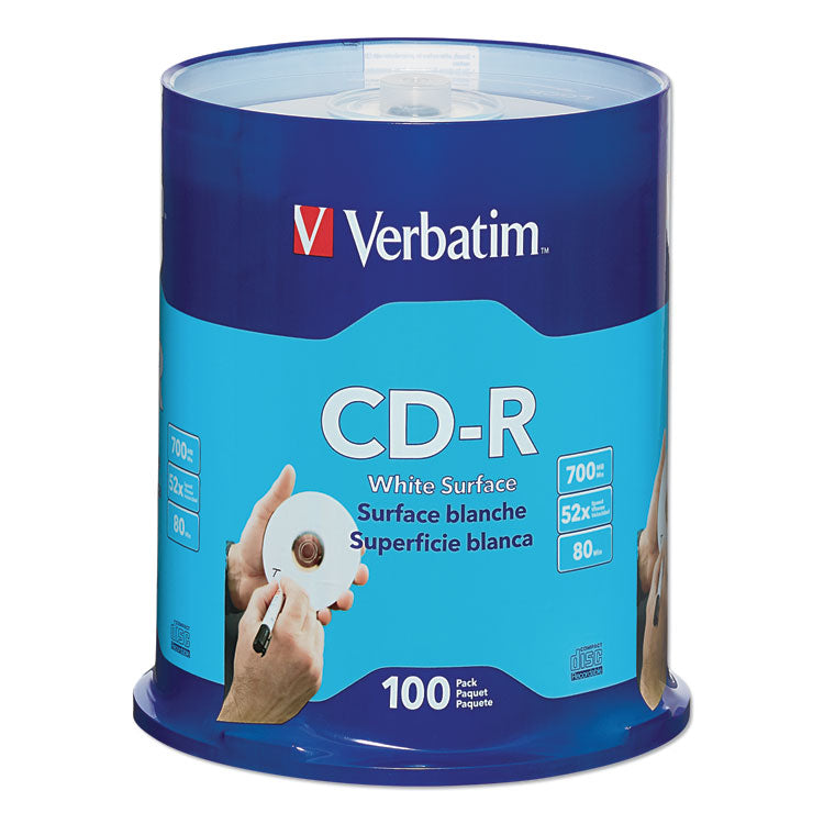 Cd-R Recordable Disc, 700 Mb/80 Min, 52x, Spindle, White, 100/pack