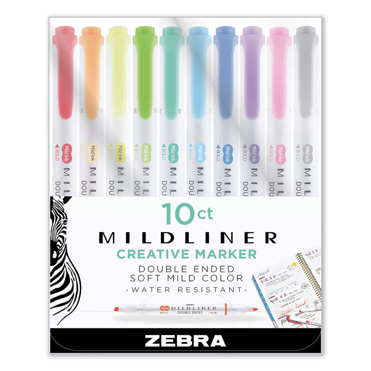 Mildliner Double Ended Highlighter, Assorted Ink Colors, Bold-Chisel/fine-Bullet Tips, Assorted Barrel Colors, 10/set