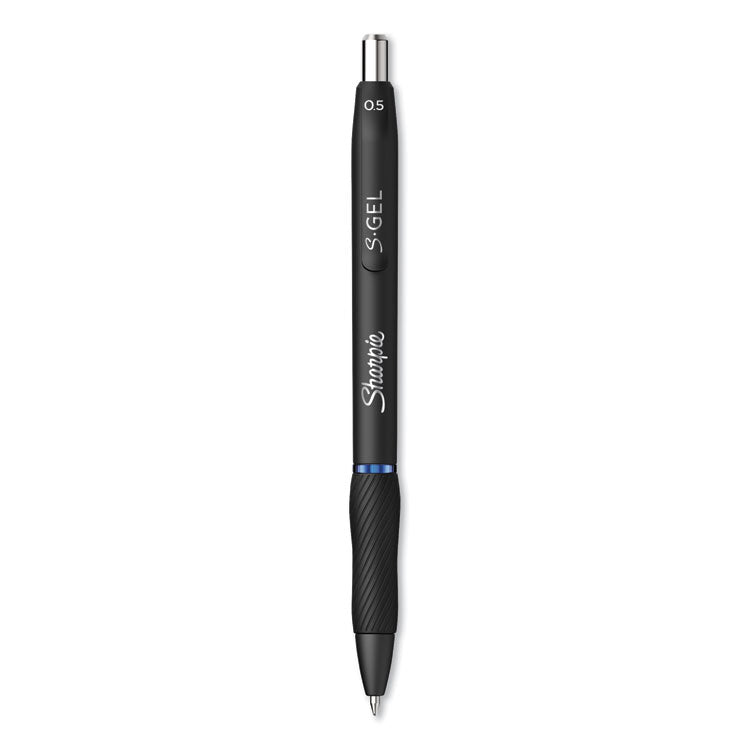 S-Gel High-Performance Gel Pen, Retractable, Fine 0.5 Mm, Blue Ink, Black Barrel, Dozen