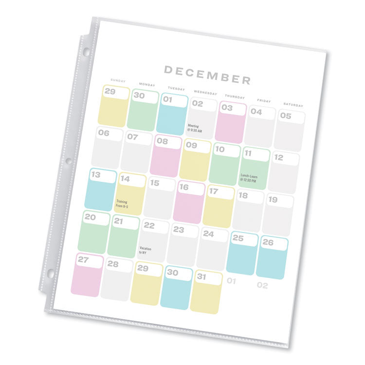 Economy Weight Sheet Protector, Light-Duty, Side: 3-Hole Punched, Top Load 8.5 x 11 Insert, Clear Front, 50/Box