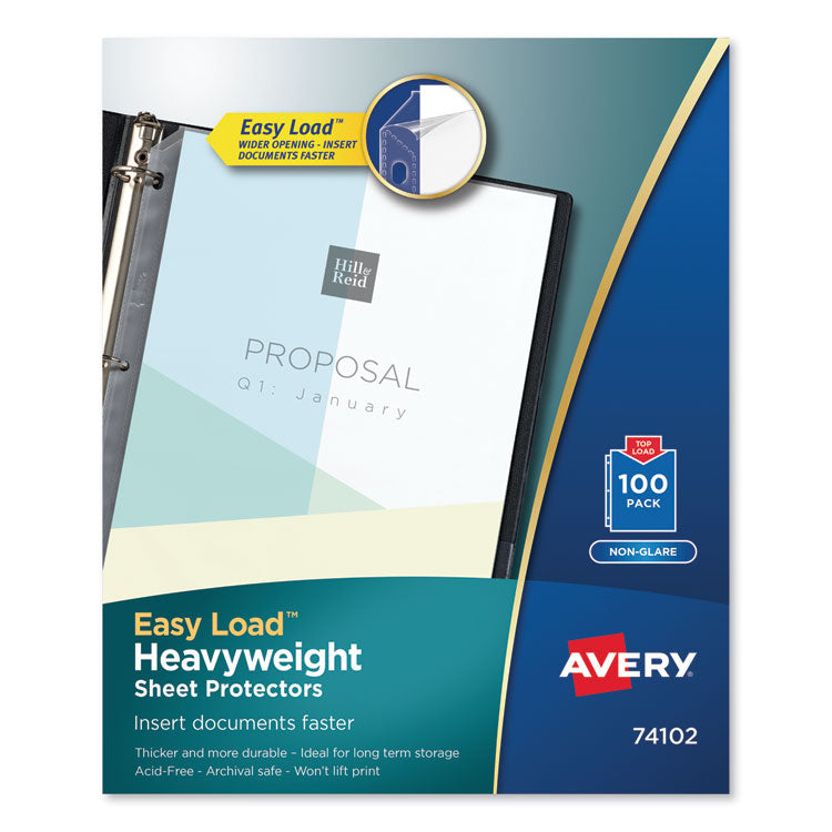 Heavyweight Easy Load Non-Glare Sheet Protector, Side: 3-Hole Punched, Top Load 8.5 x 11 Insert, Clear Front, 100/Box