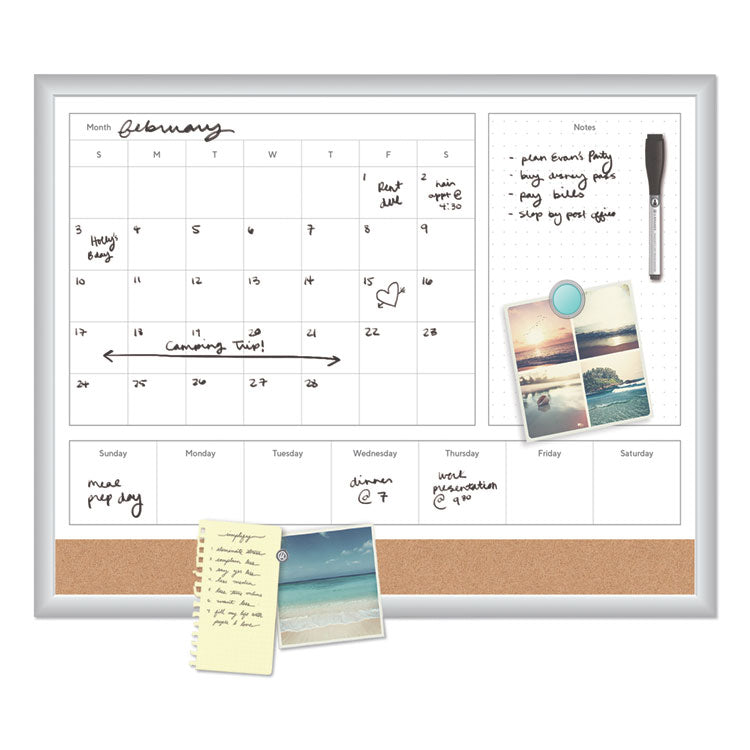 4N1 Magnetic Dry Erase Combo Board, Week/Month Planning, 36 x 24 (Actual Size: 35 x 23), Tan/WH Surface, Satin Aluminum Frame