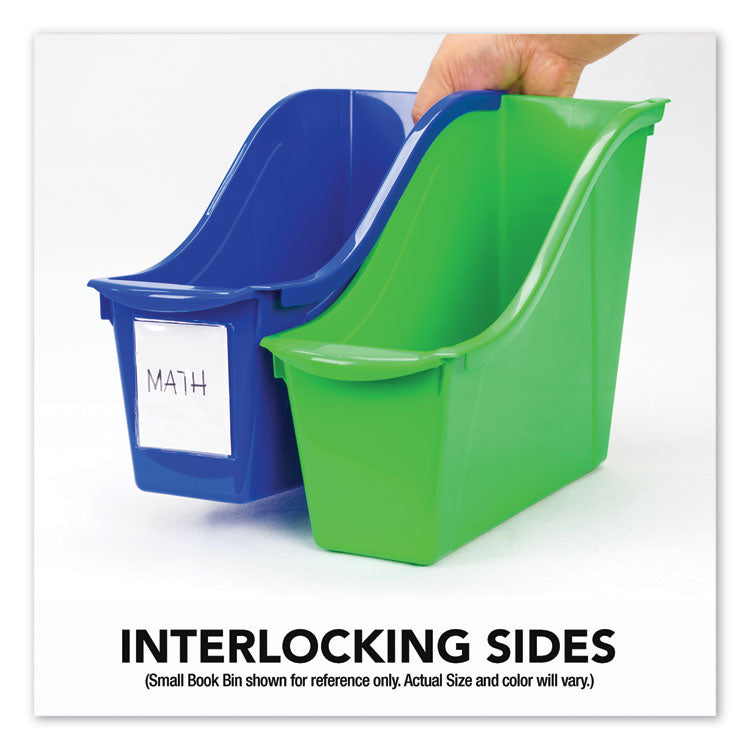Interlocking Book Bins with Clear Label Pouches, 4.75" x 12.63" x 7", Assorted Colors, 5/Pack