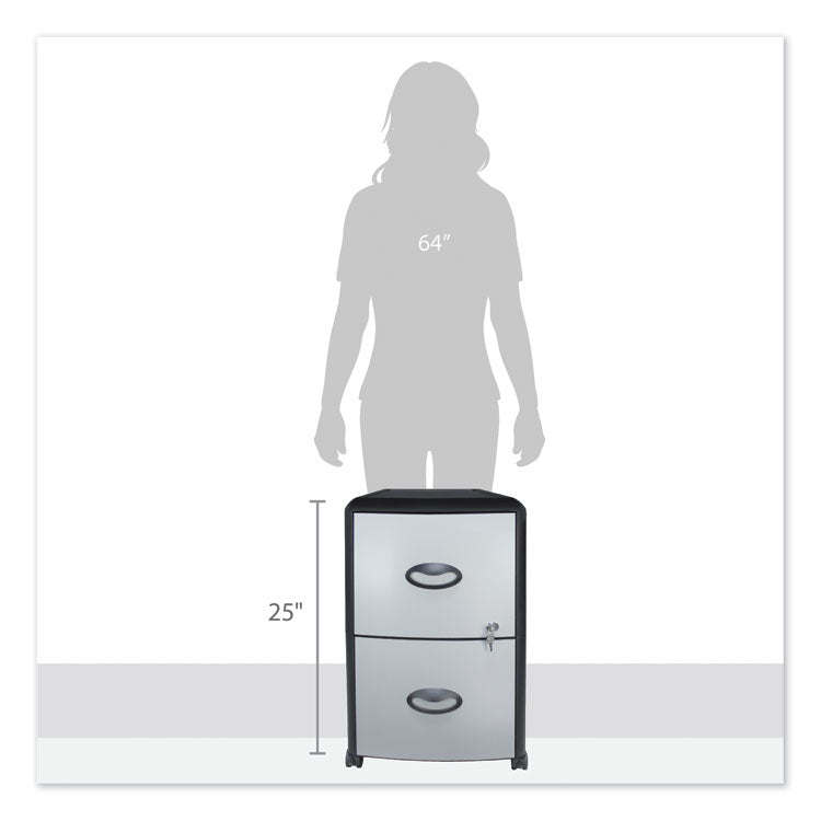 Mobile Filing Cabinet With Metal Siding, 2 Letter-Size File Drawers, Silver/black, 19" X 15" X 23"