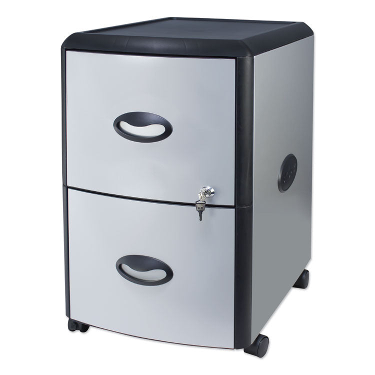 Mobile Filing Cabinet With Metal Siding, 2 Letter-Size File Drawers, Silver/black, 19" X 15" X 23"