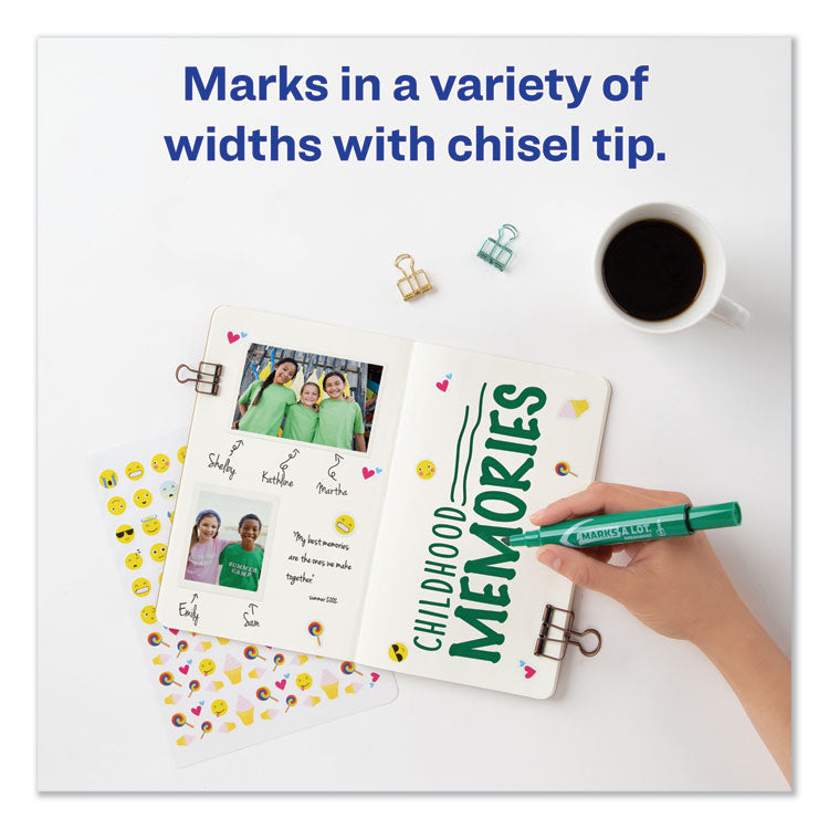Marks A Lot Regular Desk-Style Permanent Marker, Broad Chisel Tip, Green, Dozen (7885)