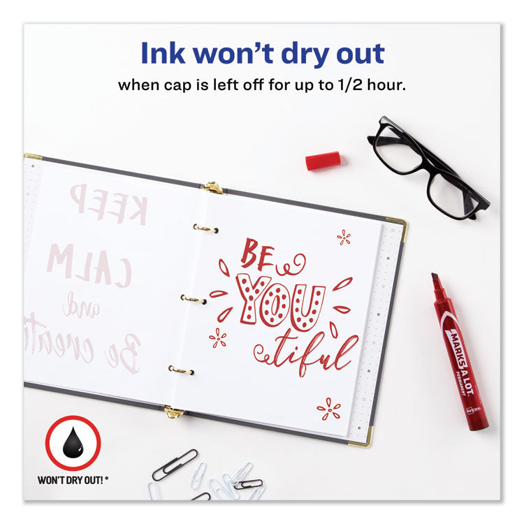 Marks A Lot Large Desk-Style Permanent Marker, Broad Chisel Tip, Red, Dozen (8887)