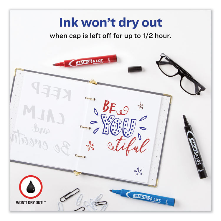 Marks A Lot Regular Desk-Style Permanent Marker, Broad Chisel Tip, Assorted Colors, 4/set (7905)