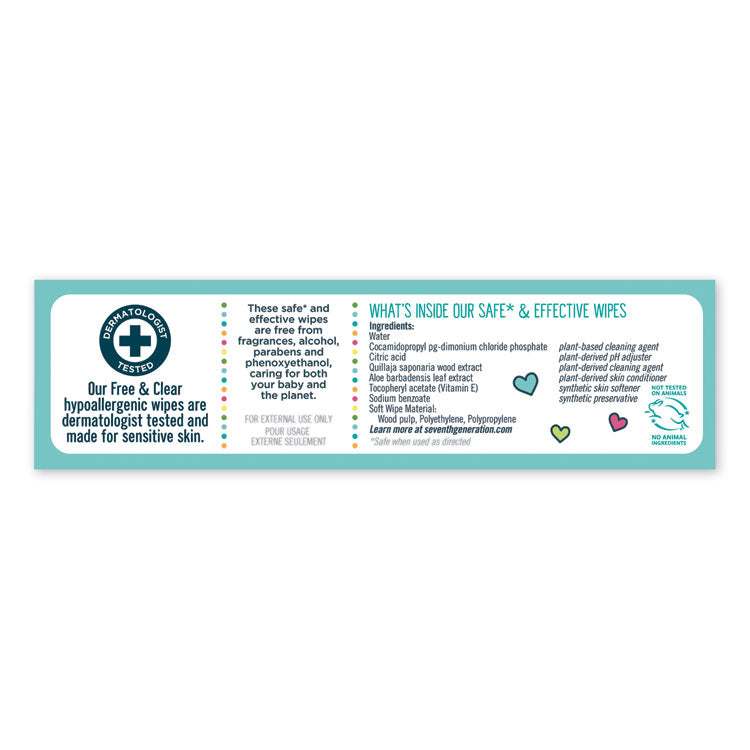 Free and Clear Baby Wipes, Refill, 7 x 7, Unscented, White, 256/Pack